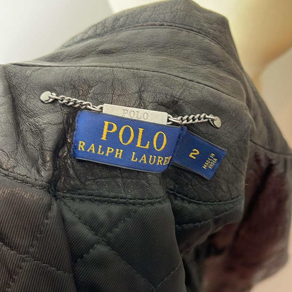 Polo Ralph Lauren Black Silver Zip Buffalo Leather Biker Moto Jacket - Picture 9 of 10